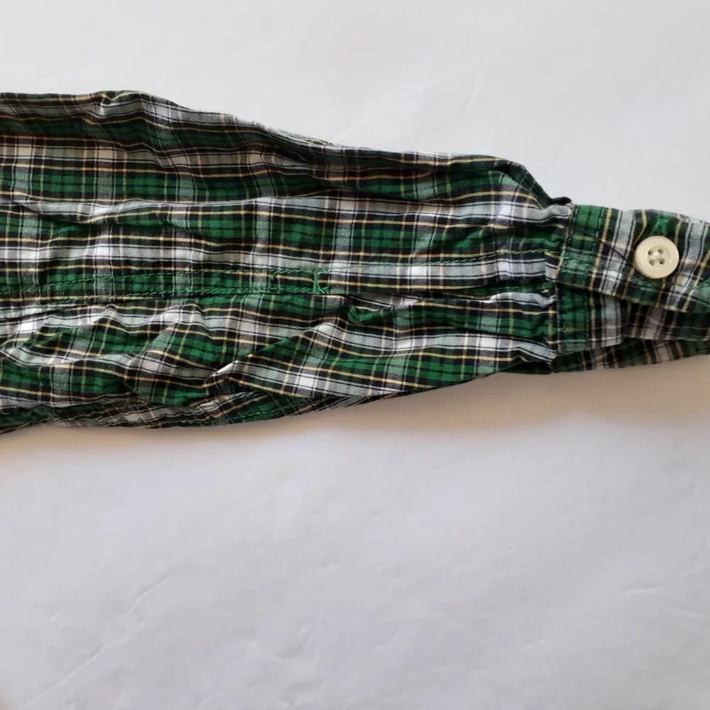 Oshkosh Boys Shirt Button Down Green Navy Plaid Long Sleeve Size 6 Holiday